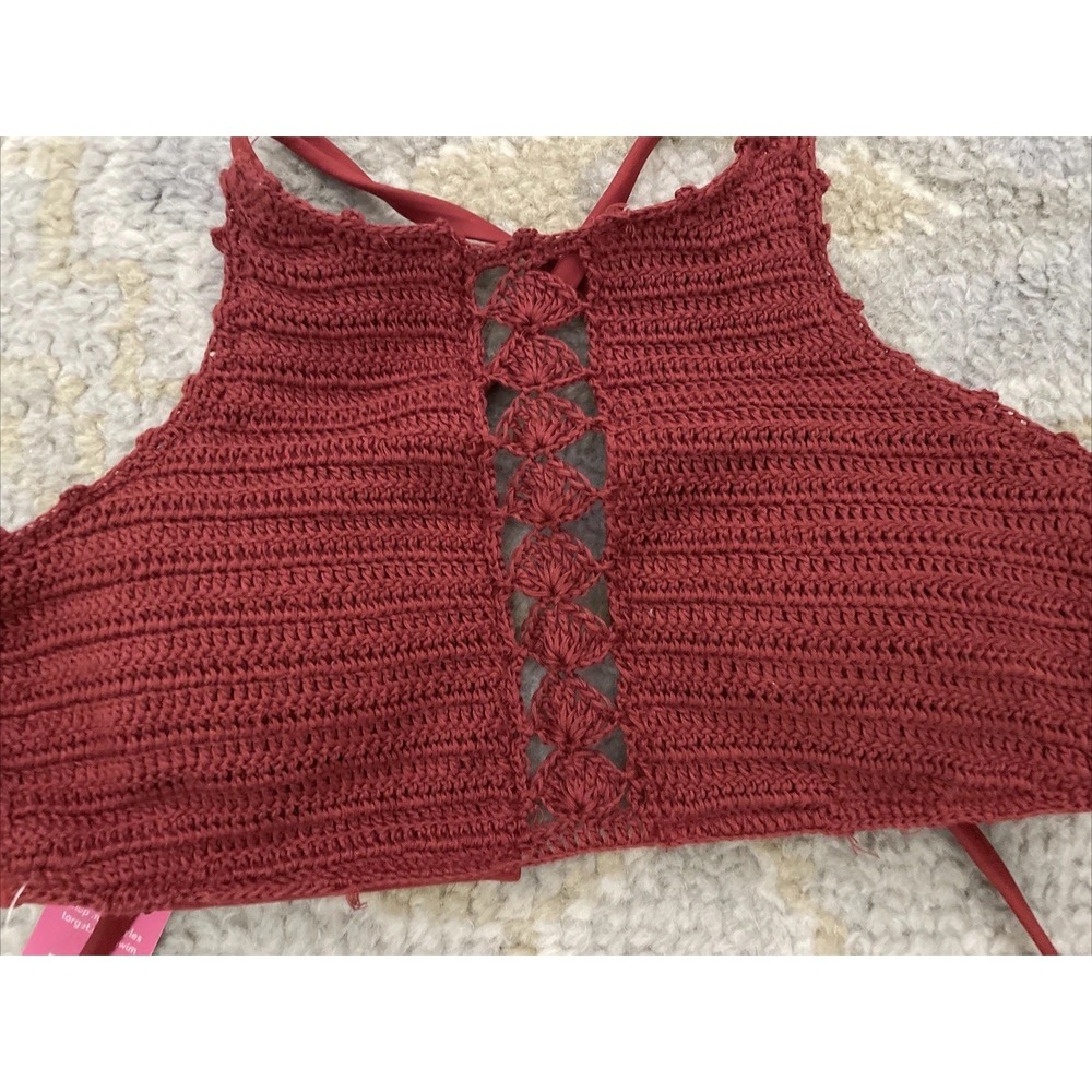 womens size small xhilaration paprika 538177 swim top crochet knitted high neckβ